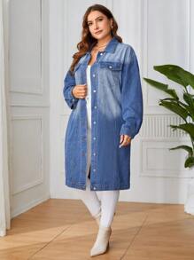 SHEIN Privé 女性大碼牛仔夾克 - 藍色 - 查看 6