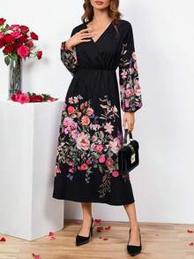 SHEIN Clasi In hoa Tay áo lồng đèn Đầm - Nhiều màu - Xem 4