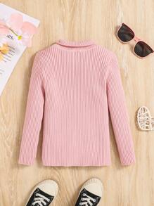 SHEIN Young Girl Turtleneck Ribbed Knit Sweater - Pink - View 2