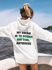 Slogan Graphic Drop Shoulder Hoodie - White - View 1