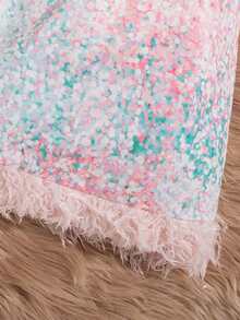 SHEIN Tween Girl 全身印花毛絨飾邊套頭衫和半身裙 - 白色 - 查看 5