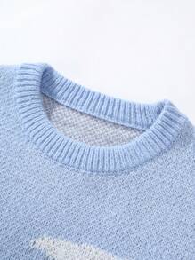 Manfinity Hypemode Nam Khối màu & Hình con bò Thả vai Áo len - Xám - Xem 5