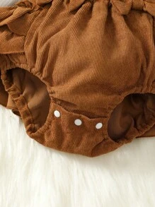 SHEIN Vintaside Kids Bebé niña Body ribete con fruncido con lazo delantero 2 en 1 con banda cabeza - Multicolor - Ver 6