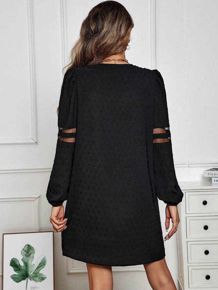 Women's Half Zipper Open Placket Mesh Contrast Sheath Dress