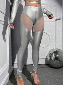 SHEIN ICON 低腰打底褲 - 銀色 - 查看 1