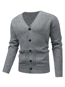 Manfinity Homme Nam Cardigans Túi Nút phía trước màu trơn Giải trí - Nhiều màu - Xem 3