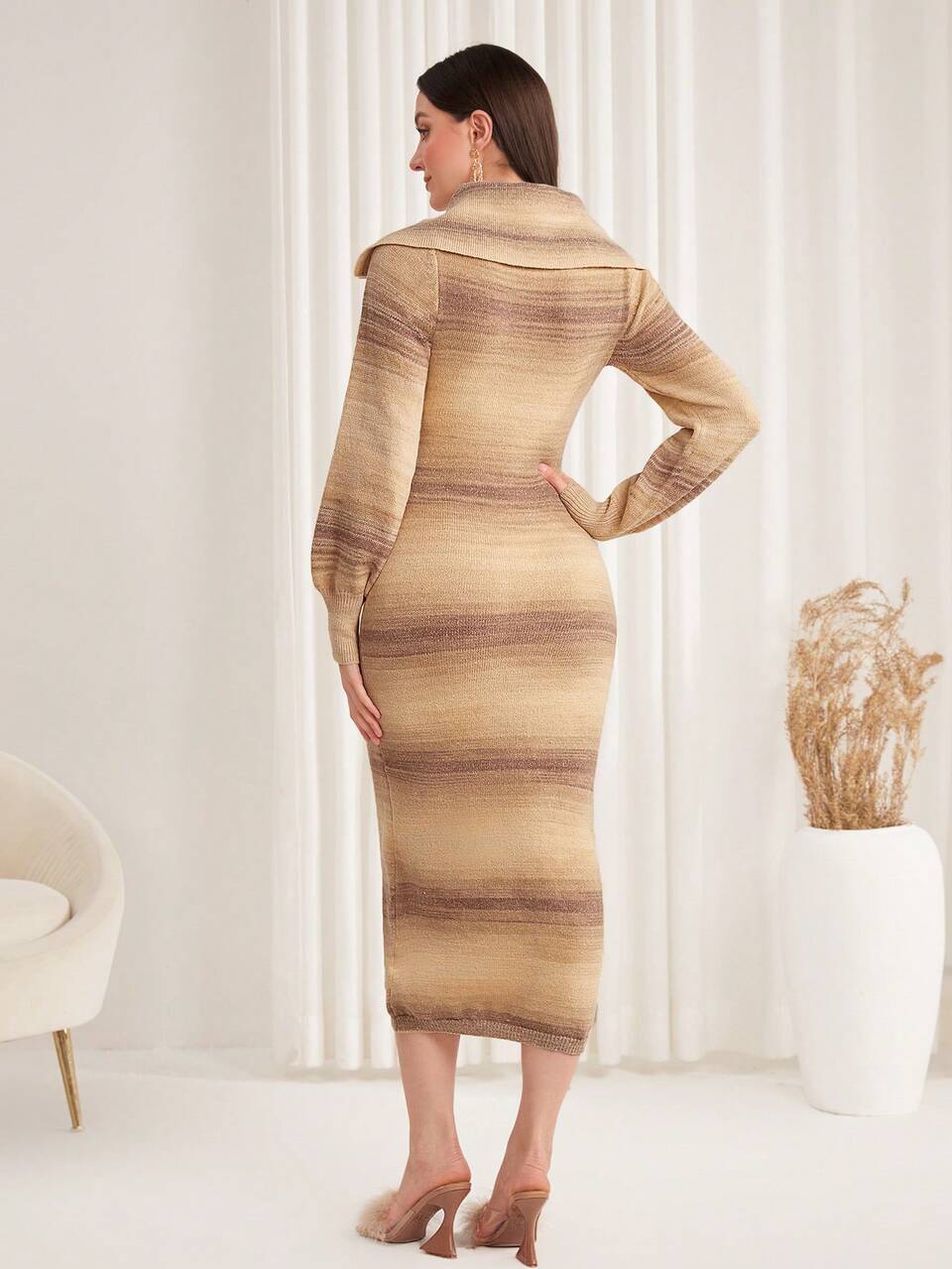 Striped Pattern Sweater Dress Fall Cloth For Women