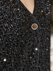 SHEIN Frenchy 前紐扣亮片夾克 - 黑色 - 查看 4
