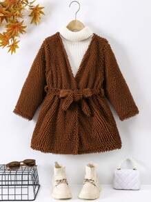 SHEIN Cô Gái Trẻ 1 Miếng Mở Mặt trước Thắt lưng áo - Lạc đà - Xem 1