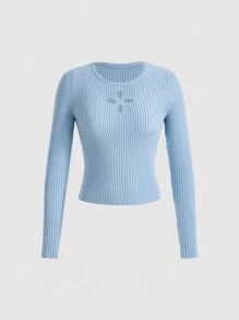 SHEIN MOD Solid Cut Out Front Ribbed Knit Sweater
