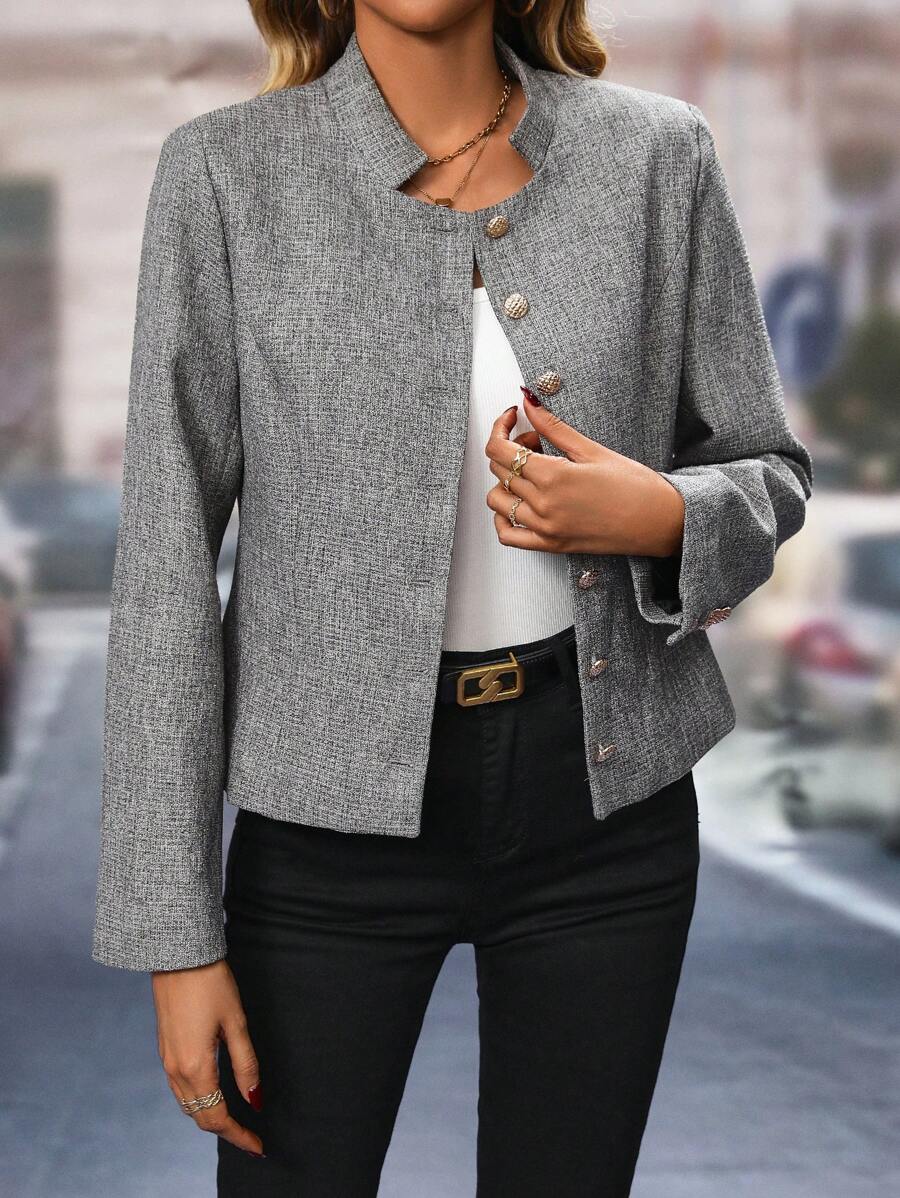 SHEIN Clasi Veste Unicolore À Bouton - Gris - Voir 1