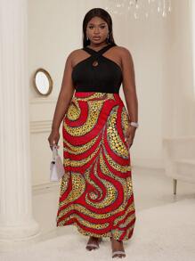 SHEIN Lady Plus Graphic Print Slant Pocket Dress - Multicolor - View 1