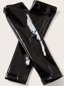 SHEIN ICON Lace Up Front PU Leather Tube Dress With Arm Sleeves - Black - View 6