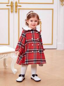 SHEIN Baby Mädchen Kleid mit Peter Pan Kragen, kariert, thermisch gefüttert, Langarm