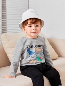 嬰兒男童卡通恐龍圖案圓領套頭毛衣,長袖設計 - 淺灰色 - 查看 8
