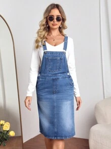 SHEIN Tall Túi nghiêng Váy denim tổng thể Without Tee - Rửa trung bình - Xem 3