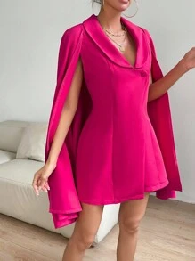 Chiquease Cloak Sleeve Shawl Collar Cape Coat - Rose Red - View 6