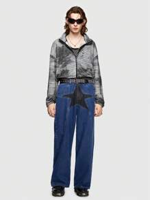 ROMWE MEN Grunge Punk Nam Nhuộm buộc Đứng cổ áo Áo khoác - Màu xám đen - Xem 2