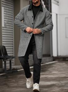 Manfinity Homme Nam Cổ áo tương phản Túi có nắp Áo khoác - Đen và trắng - Xem 5