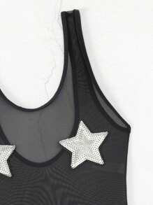 SHEIN Swim Đồ bơi một mảnh Với Hình sao - màu đen - Xem 5