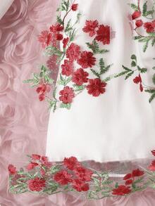 女嬰童公主裙,花朵刺繡蝴蝶結無袖連衣裙(大批貨花朵位置隨機) - 彩色 - 查看 3