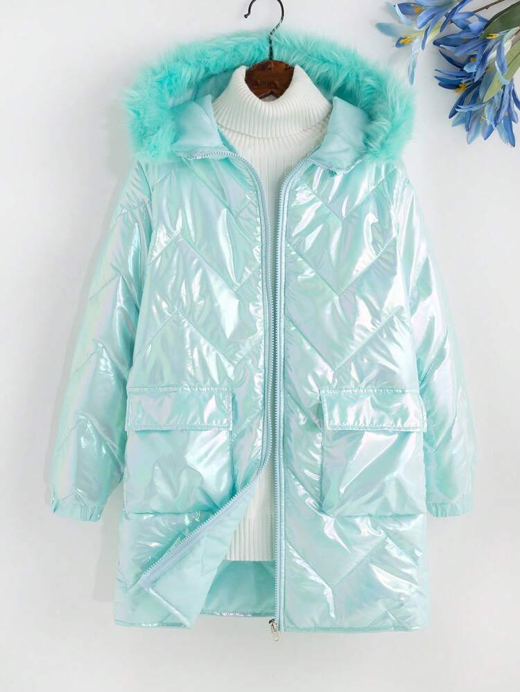 Tween Girls' Colorful Trimmed Hooded Cool & Sweet -padded Coat For Autumn And Winter