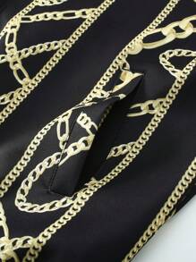 Manfinity 休閒口袋 前紐扣錬條印花 宮廷男士外套 - 黑色 - 查看 4