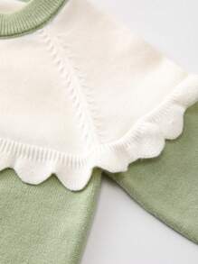 Baby Girl Two Tone Scallop Trim Raglan Sleeve Sweater - Green - View 5