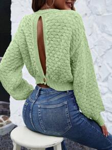 SHEIN Essnce 純色空心背短版毛衣 - 薄荷綠 - 查看 1