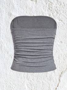 SHEIN EZwear Summer  Outfits Solid Ruched Side Tube Top