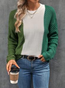 SHEIN LUNE Áo len chui đầu phối màu vai rớt, thích hợp cho mùa thu đông. - Nhiều màu - Xem 1