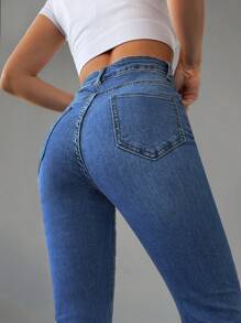 Cottnline Slim Fit Bell Bottom Jeans - Dark Wash - View 5