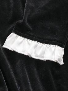 DAZY Của phụ nữ Vá lại Vòng cổ Ruffled Hem Lỏng lẻo Đầm - màu đen - Xem 7