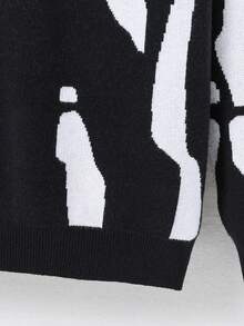 青少年男孩圖形圖案高領套頭毛衣 - 黑與白 - 查看 5