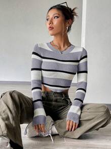 SHEIN Unity Slim Fit Striped Sweater - Multicolor - View 3
