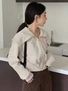 Dazy Star Women'S Zipper Front Drop Shoulder Jacket,Fall Clothes - Beige - View 3