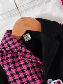 Baby Girl Contrast Houndstooth Print Belted Overcoat - Multicolor - View 3
