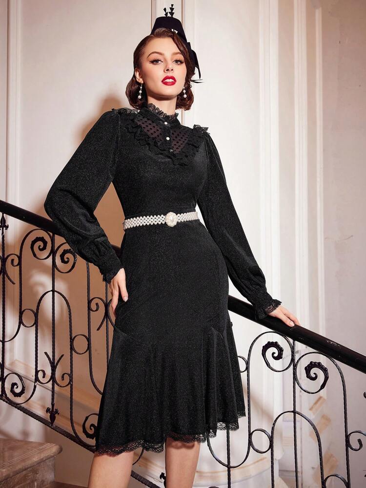 Ladies' Swiss Dot Lace Trimmed Shirt