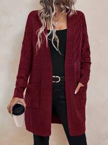SHEIN LUNE Giải trí Của phụ nữ Mở Mặt trước Áo len Mở - Màu Đỏ Sâu - Xem 4