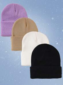 ROMWE 4入組隨機顏色的女款針織帽子 - 彩色 - 查看 1