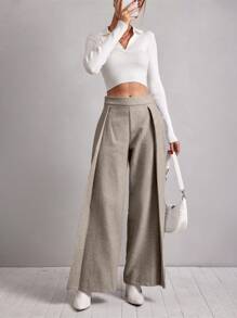 EURMUSE Women's Drawstring Wide Leg Pants - Light Grey - View 5