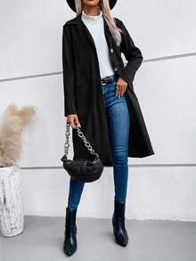 SHEIN LUNE Cổ áo Chi tiết Nút Thắt lưng áo - màu đen - Xem 5