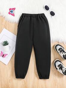 口袋字母 蝴蝶型女童（小）衛褲 - 黑色 - 查看 2