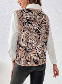 SHEIN LUNE Tiger Pattern Sweater Vest Without Blouse - Brown - View 2