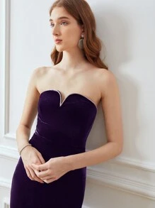 MOTF PREMIUM STRAPLESS VELVET RHINESTONE DRESS - Purple - View 3