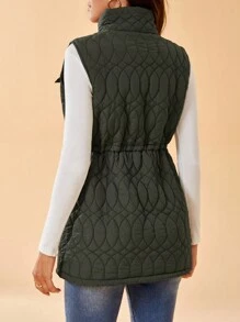 SHEIN Tall Women's Sleeveless Quilted Padded Coat - Army Green - View 2