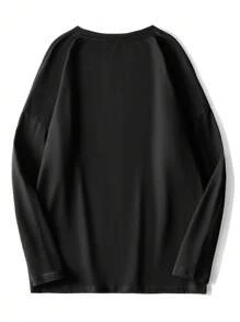 男士圣诞老人图案印花长袖打底T恤，适合日常休闲穿着 - 黑色 - 查看 3