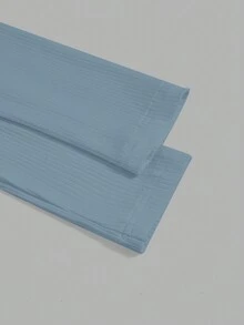 SHEIN EZwear 字母貼片小高領短版 T 卹 - 霧霾藍 - 查看 5