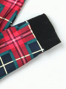 青少年女孩熊印花修身短袖上衣和方格褲裝睡衣套裝 - 彩色 - 查看 3