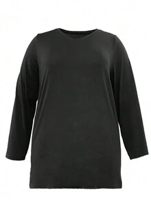 Plus Size Solid Color V-neck T-shirt - Black - View 3
